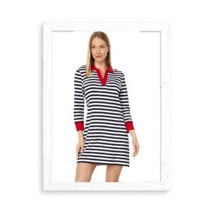 NWT Tommy Hilfiger Women's 3/4 Sleeve Stripe Johnny Collar Dress, Large L/G